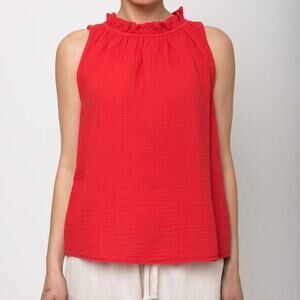 Xirena Noelle Sleeveless Chelsea Gauze Cotton Tank – Red, Size XS